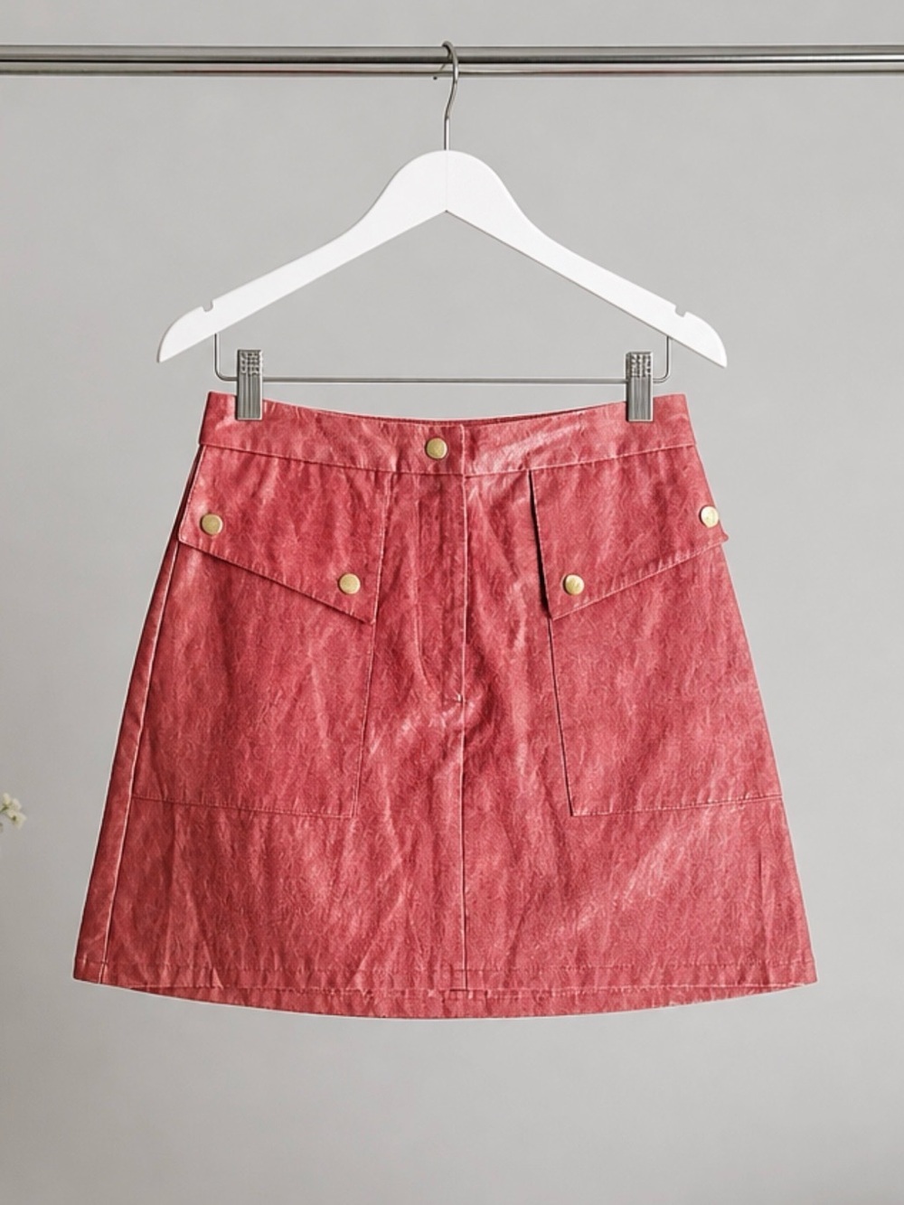 Zara Washed Red Mini Skirt with Front Flap Pockets